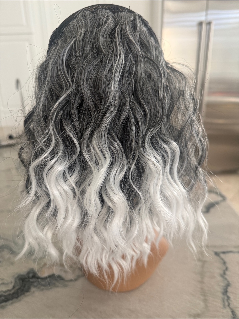 Ponytail Wavy Ombre Gray to White Women's Hairpiece Wig